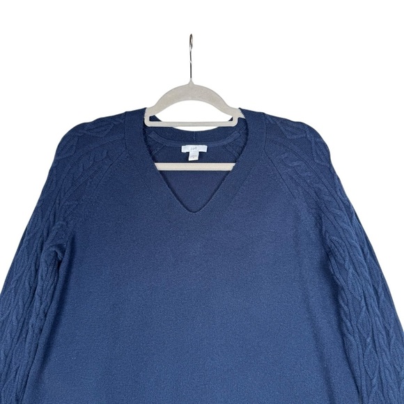 J. Jill Sweater Womens Size M Navy Blue V-Neck Cable Knit Long Sleeves Cotton bl - Picture 3 of 7